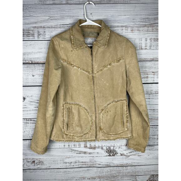 Wilsons Leather Jackets & Blazers - WILSONS LEATHER MAXIMA Womens jacket Tan Suede Medium Vintage Fringe Y2K Western